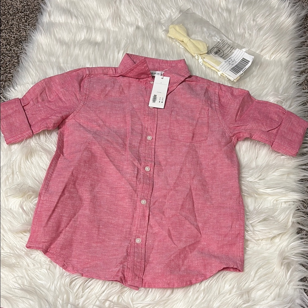 NWT Janie & Jack Button Down Polo Shirt With Yellow Bow Tie Bundle Size 6